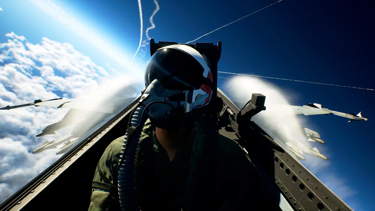 Pilote dans le cockpit au-dessus des nuages, entouré d'avions de chasse