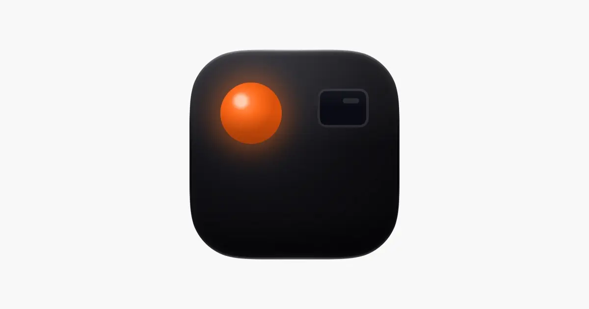 Ícono de Afters, una cámara negra con un punto de flash naranja