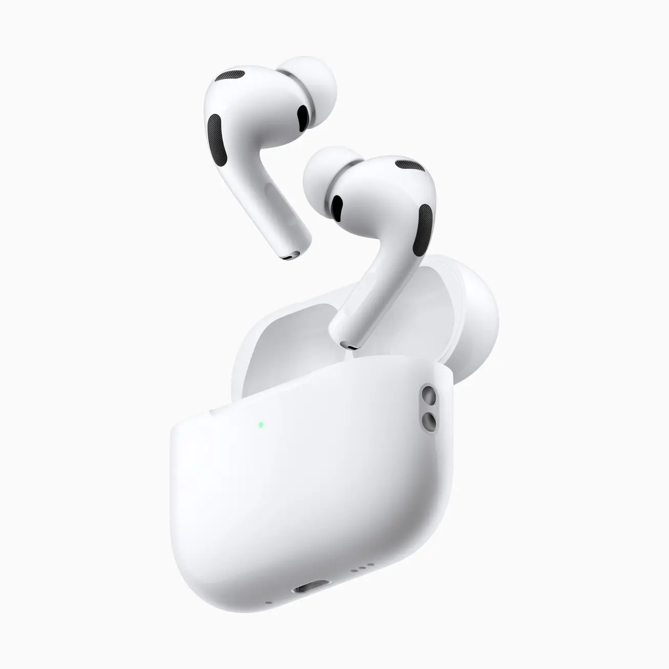 Person wearing white wireless earbuds
