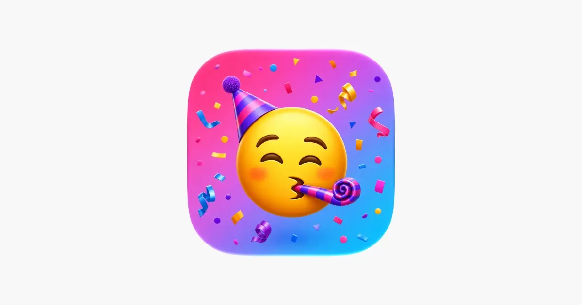 Icône de l'application And Many More: Birthday Alerts, un émoji de fête avec des confettis sur fond rose et violet