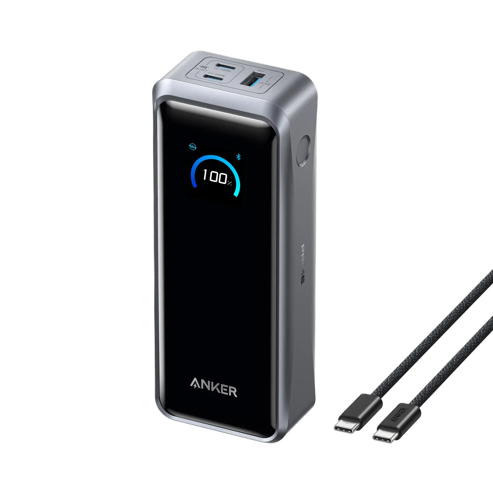Anker Prime 26K power bank with a braided USB-C cable