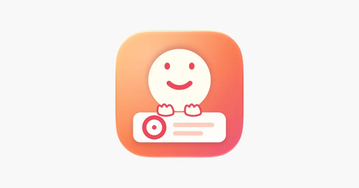 Annidiem 的應用程式圖示，橙粉色背景上有一個笑臉及一張小卡片
