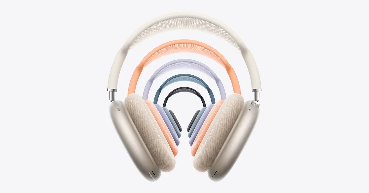 다섯 가지 색상의 Apple AirPods Max 2 헤드폰