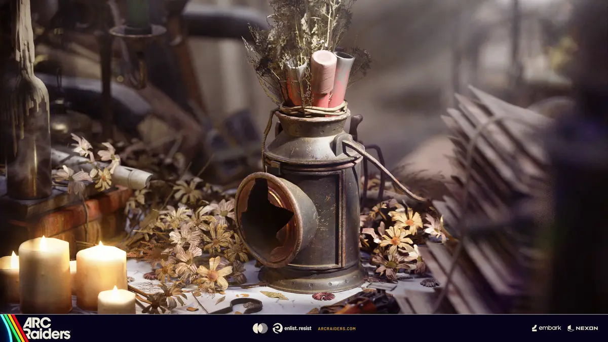 Old metal lantern with dried flowers and candles, from the Souls Offering project