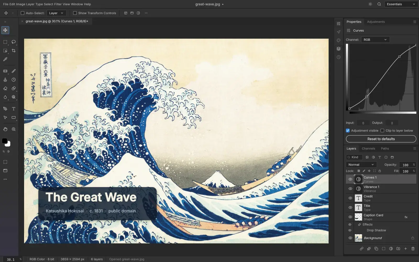 PhotoCraft, ArtCraft's free Photoshop alternative, open on a layered image with a Curves adjustment