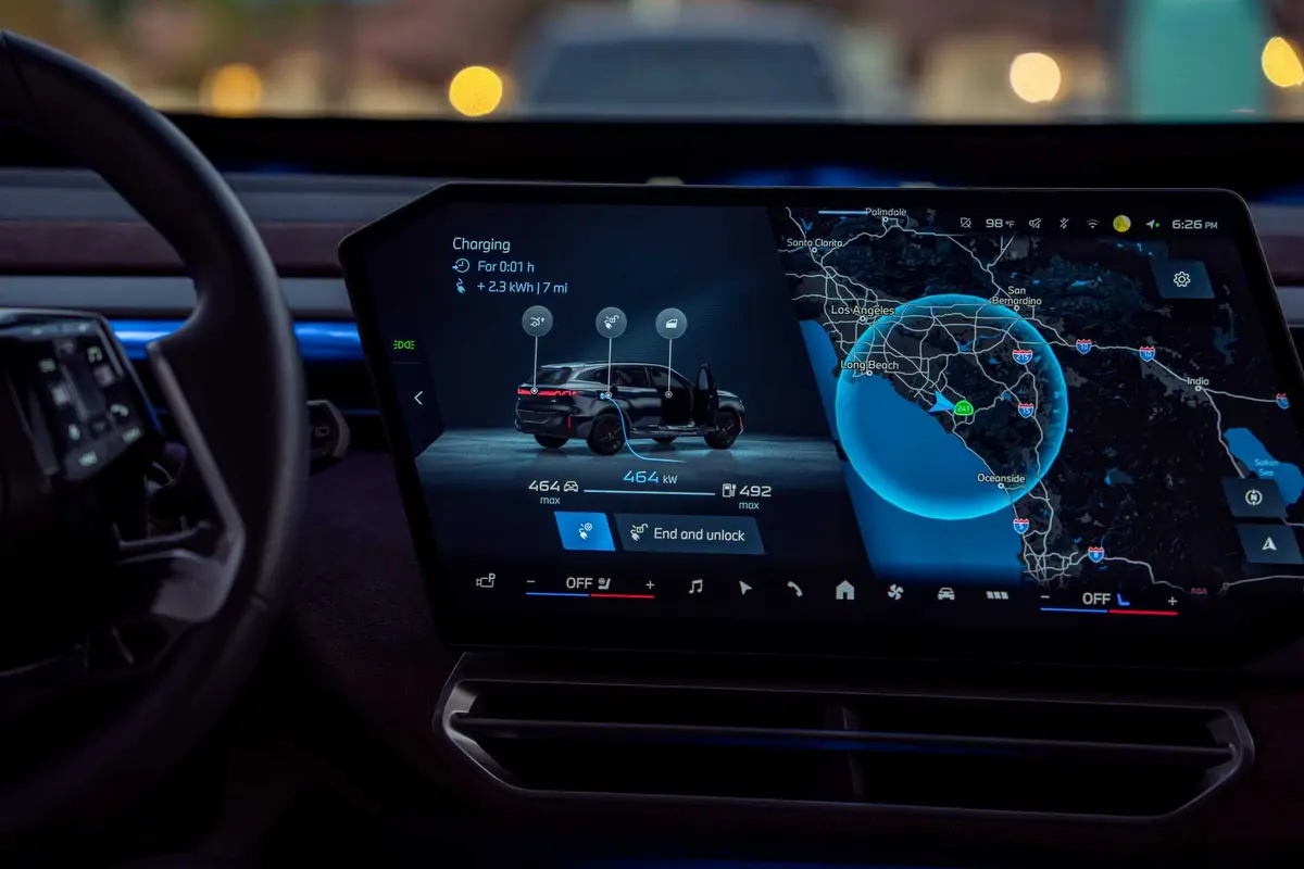 BMW iX5 central display showing the charging screen during the demo