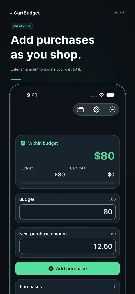 Entering the next purchase amount before tapping Add purchase