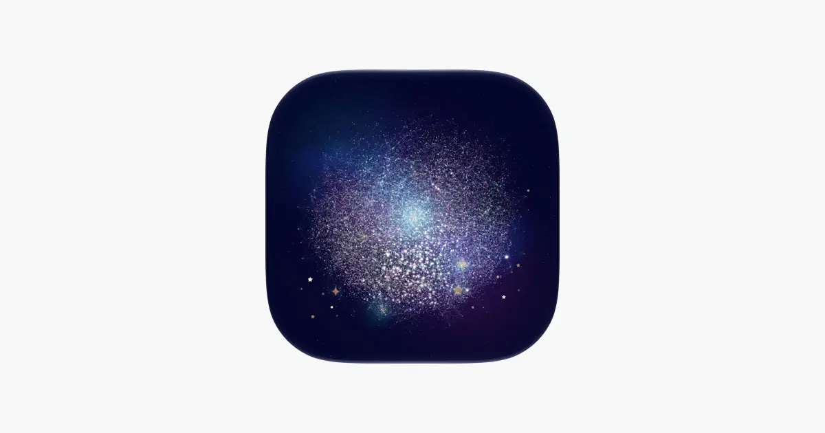 Ícono de CosmoKnowledgeMap con una nube luminosa de estrellas sobre fondo azul oscuro