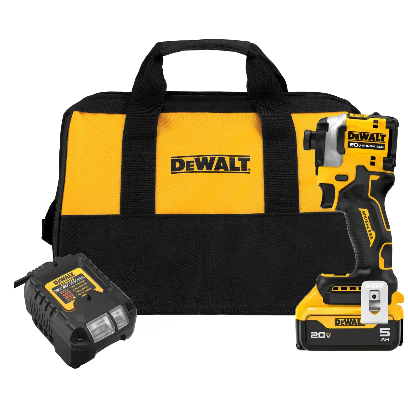 배터리, 충전기, 공구 가방이 포함된 DEWALT ATOMIC 20V MAX 임팩트 드라이버 키트