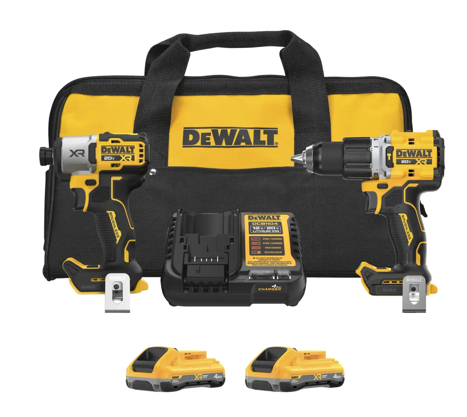 DEWALT DCK250QQ2 hammer drill and impact driver with two batteries, charger and contractor bag