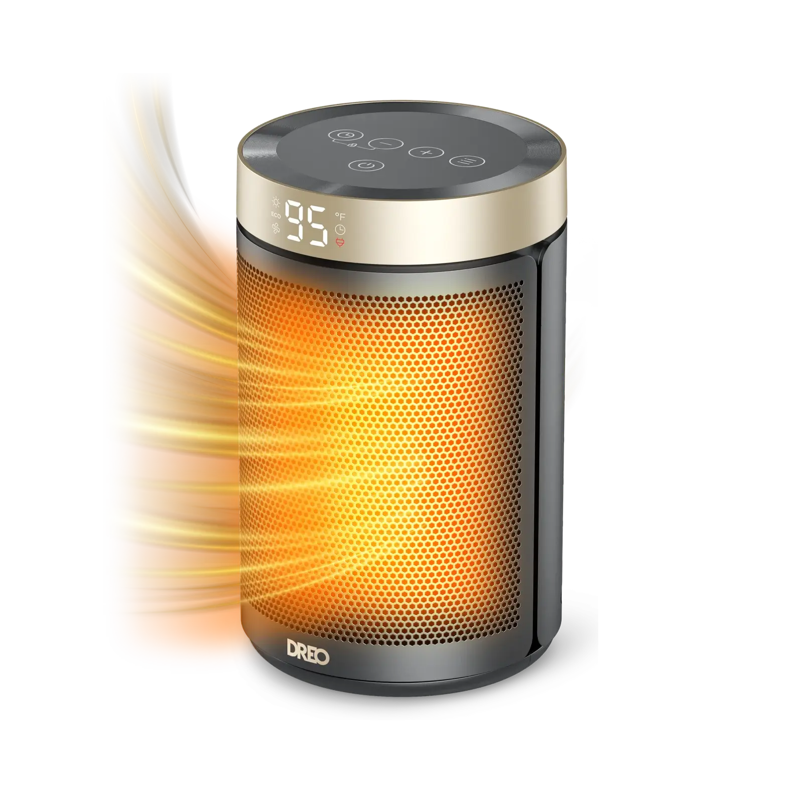Dreo Atom 316 ceramic space heater glowing with warm air