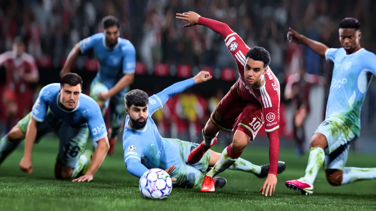 球员在 EA SPORTS FC 27 比赛中争夺皮球