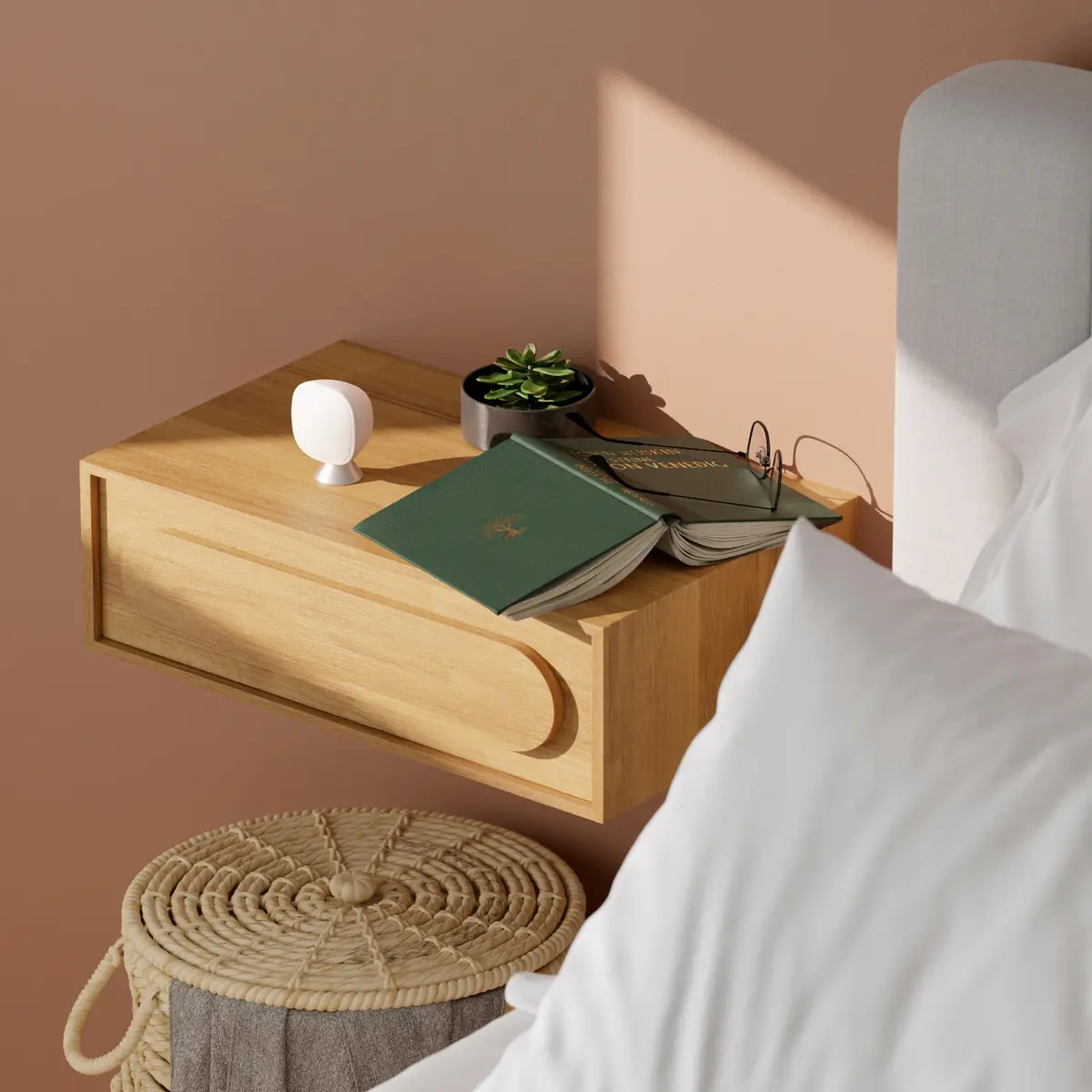 An ecobee SmartSensor on a bedside table
