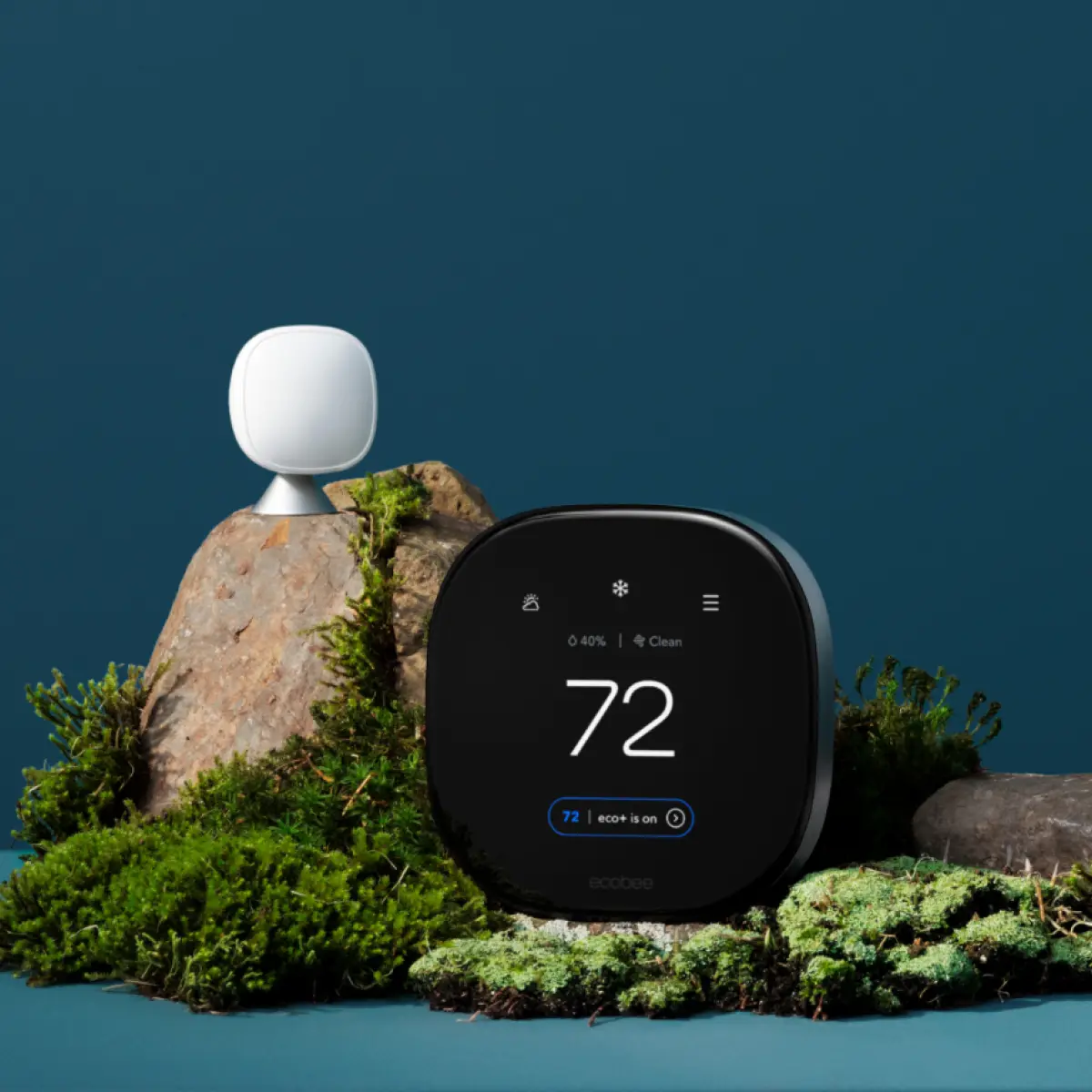 ecobee thermostat and SmartSensor shown together