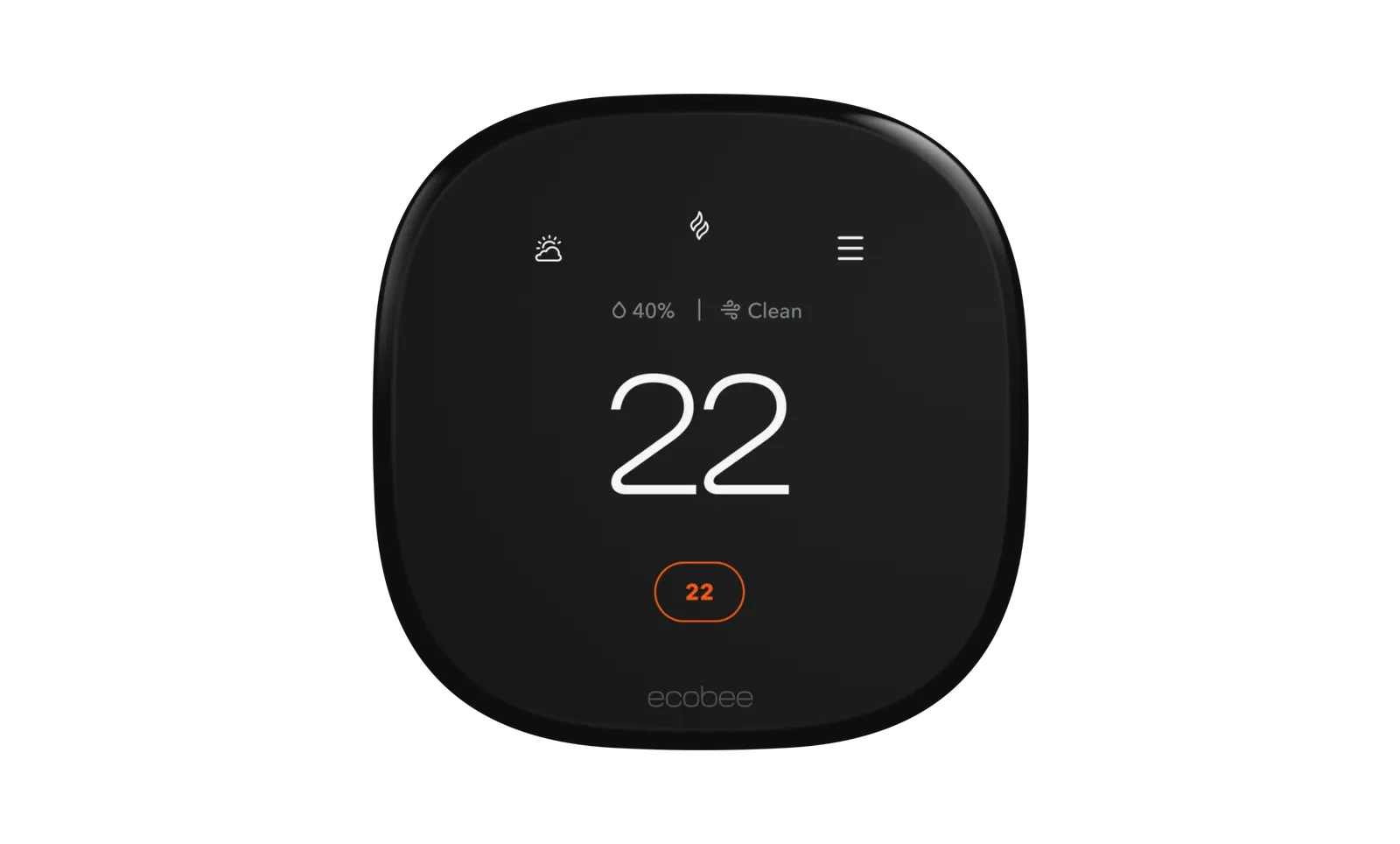 ecobee Smart Thermostat Premium showing 22 degrees on its touchscreen