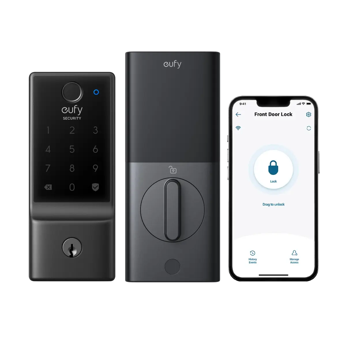 eufy Smart Lock C220 keypad, interior unit and phone app