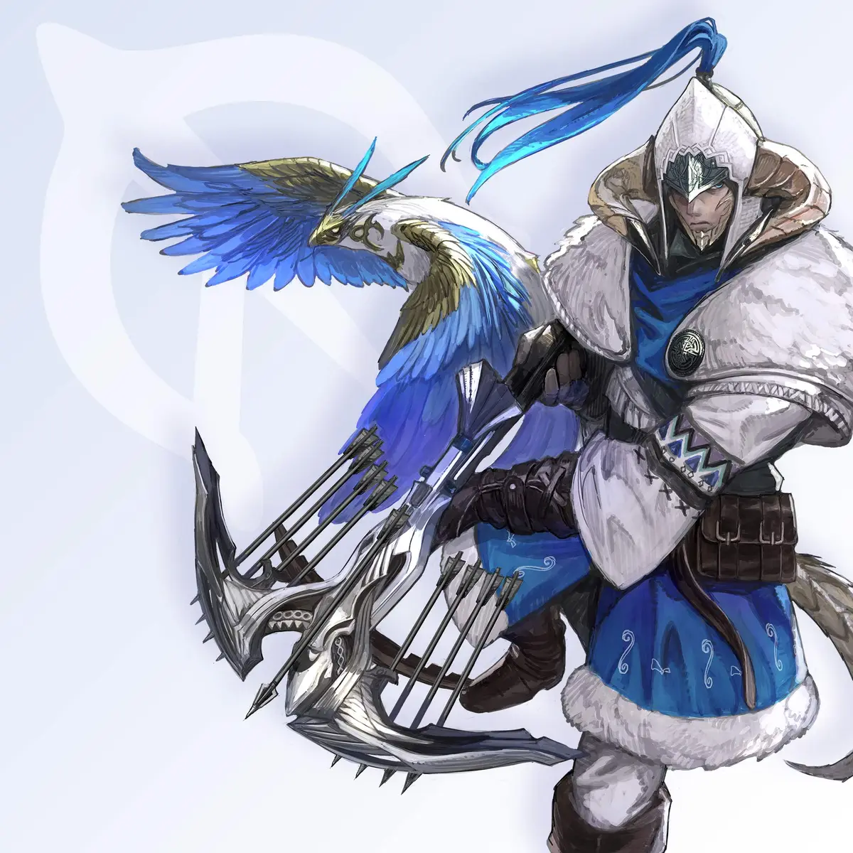 Concept art of the Zephyr job with a crossbow and a bird of prey