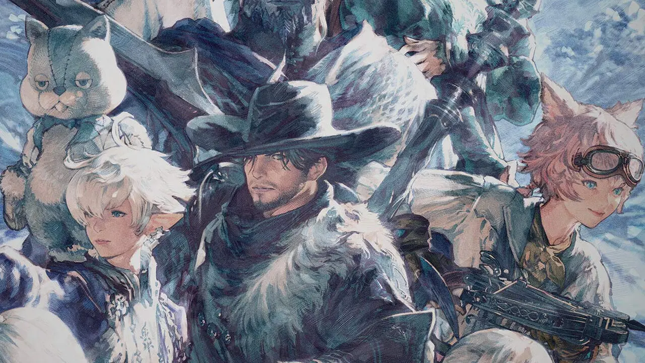 Illustration de personnages de Final Fantasy XIV dans un monde glacé