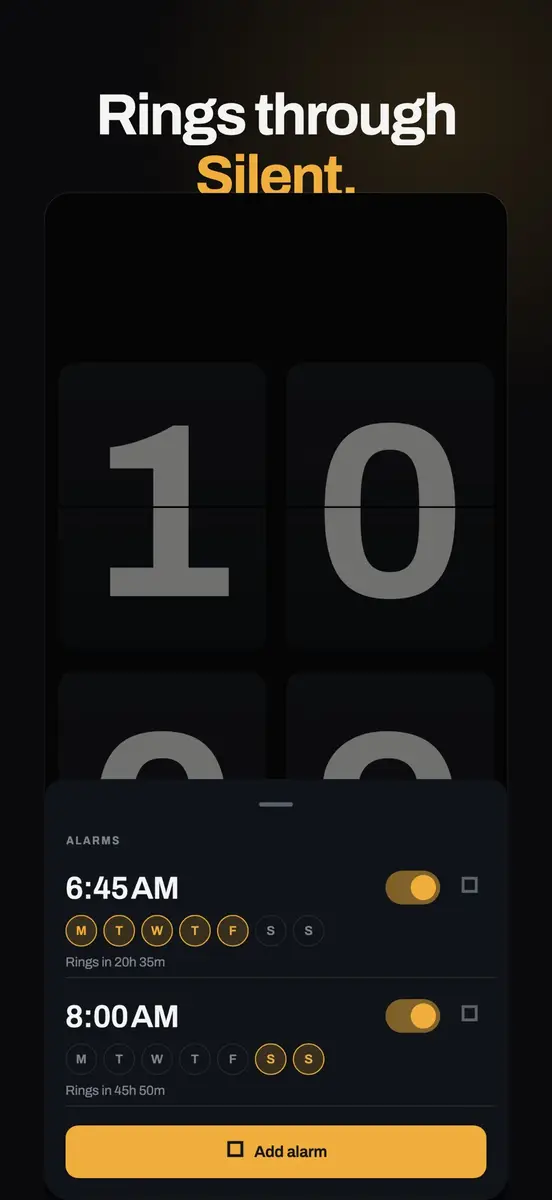 반복 요일이 설정된 Flip Clock 알람 목록