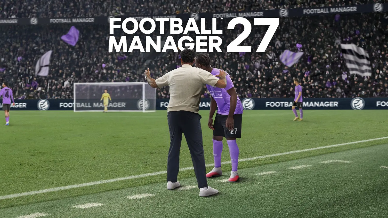 Football Manager 27 manager giving instructions to a player on the touchline