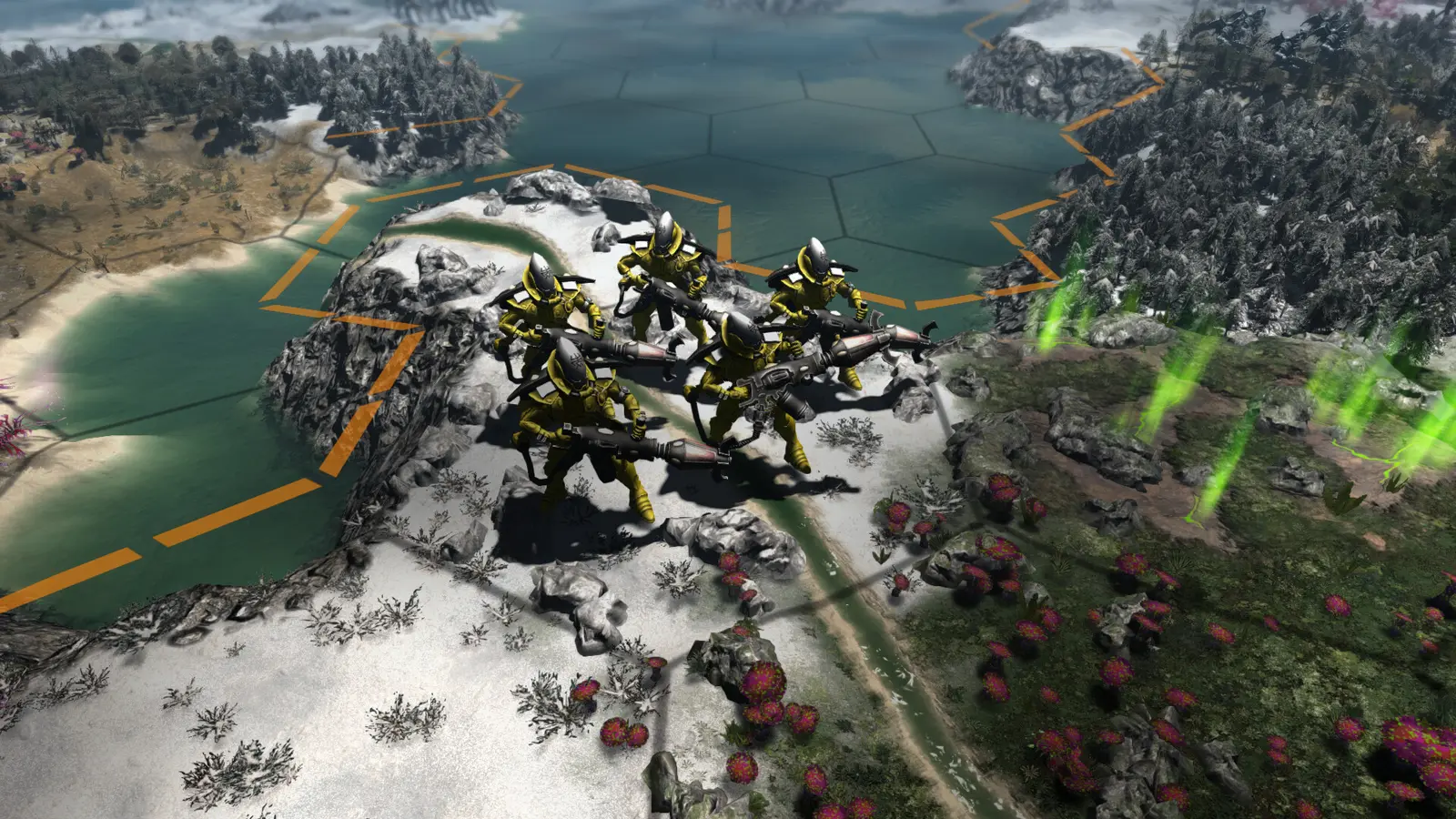 Painted strategy game miniatures arranged on a tabletop