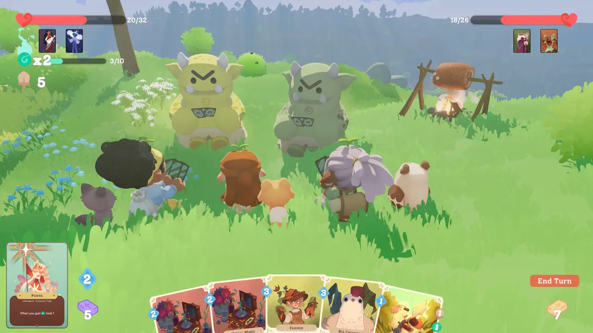 A card battle against two monsters in Humblets
