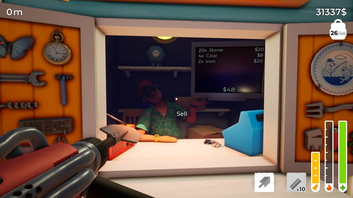 Selling dug up resources at the beach shop in A Game About Digging A Hole Together