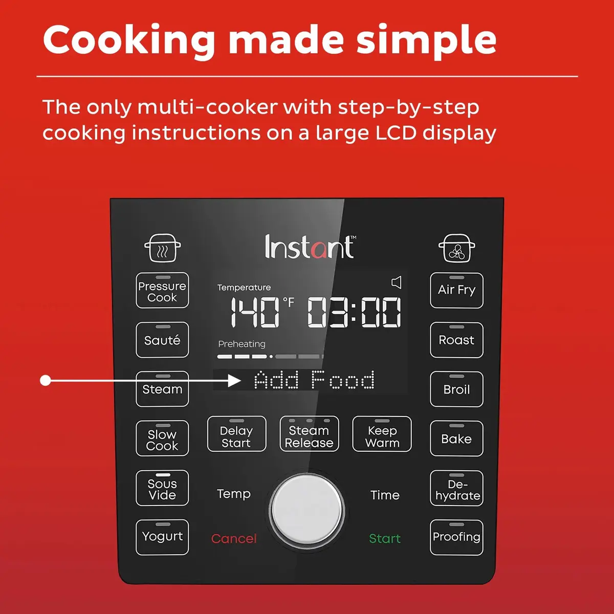 Panneau de commande et grand écran ACL de l'Instant Pot Duo Crisp