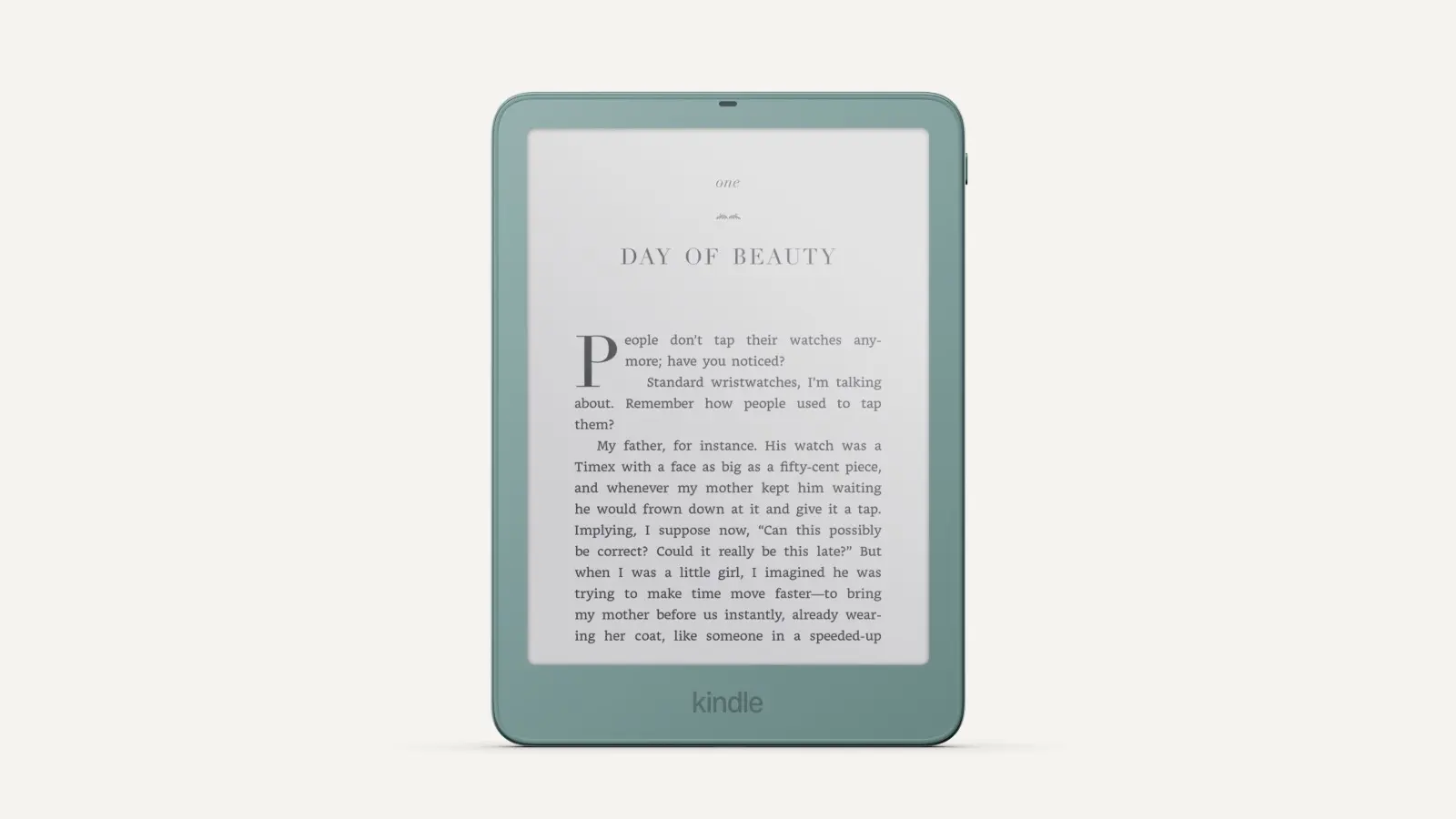 Nuevo Kindle Paperwhite en Seaglass Green con una página de libro