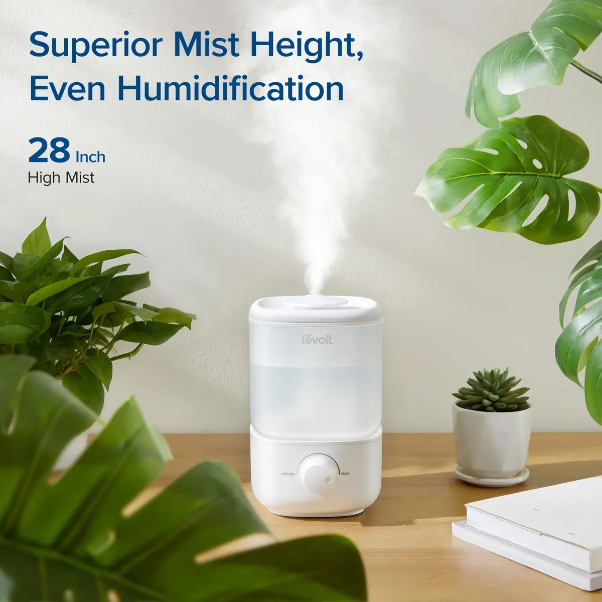 The Classic 160 sending mist upward on a shelf among houseplants