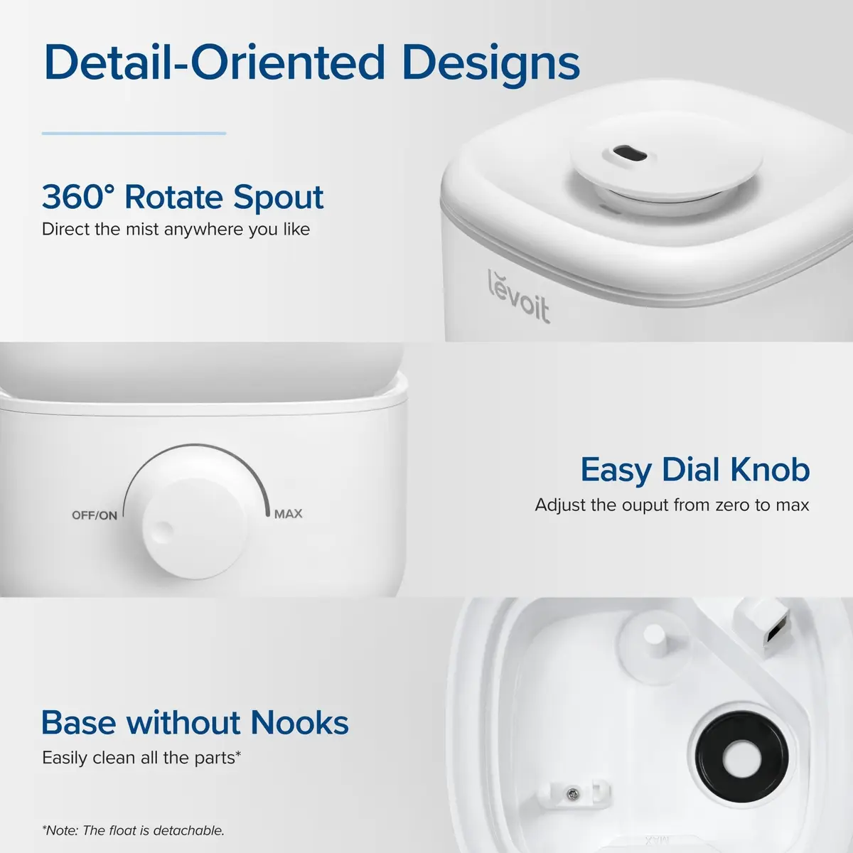 Close ups of the Classic 160 nozzle, knob and base