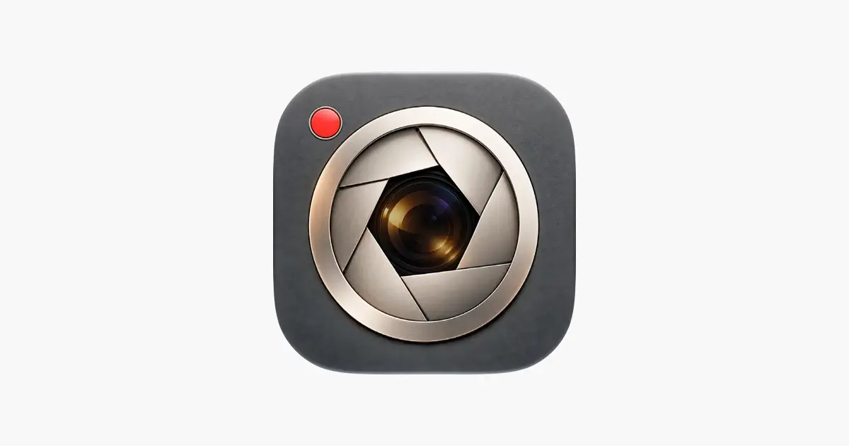 The Luxa RAW Camera app icon, a camera lens with an aperture ring on a dark grey tile