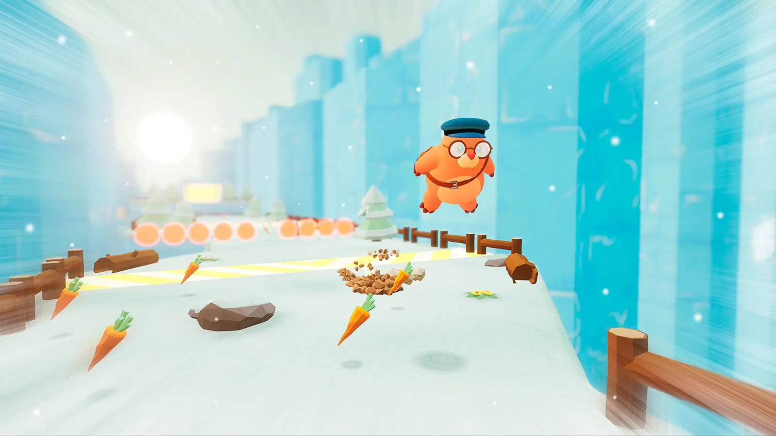 Molty el topo corre por una pista nevada en Mail Mole