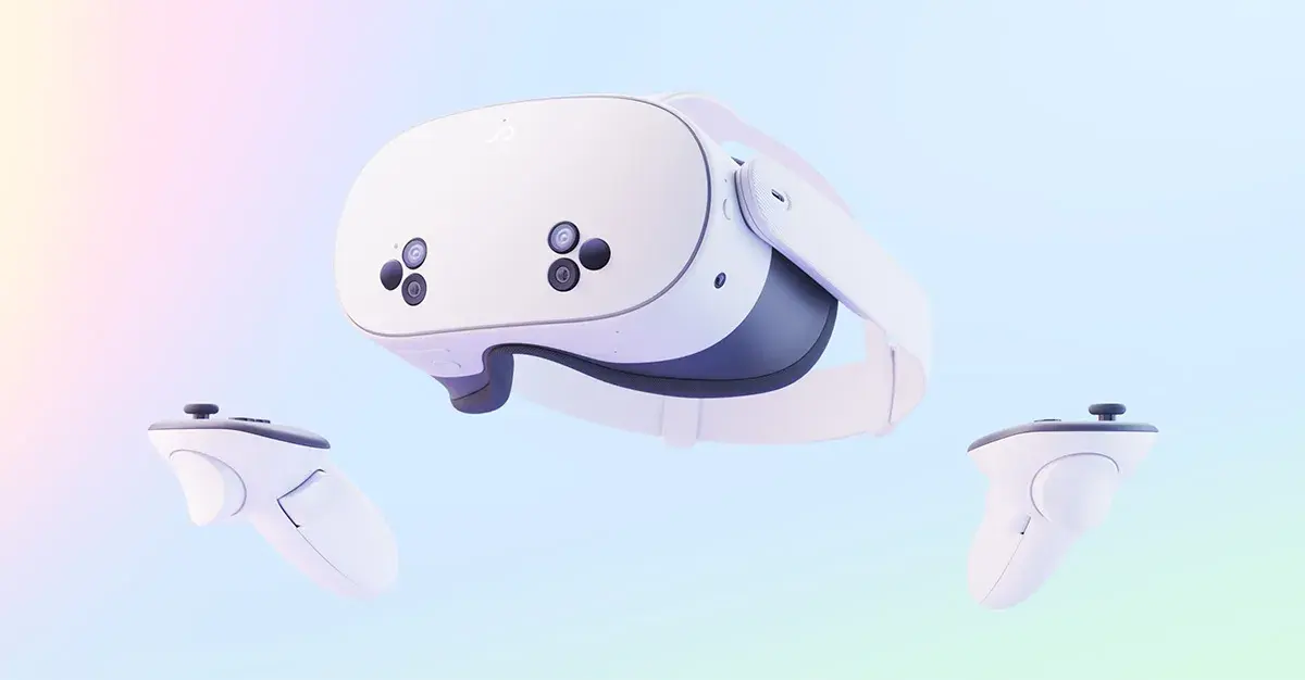 Meta Quest 3S headset with its two controllers