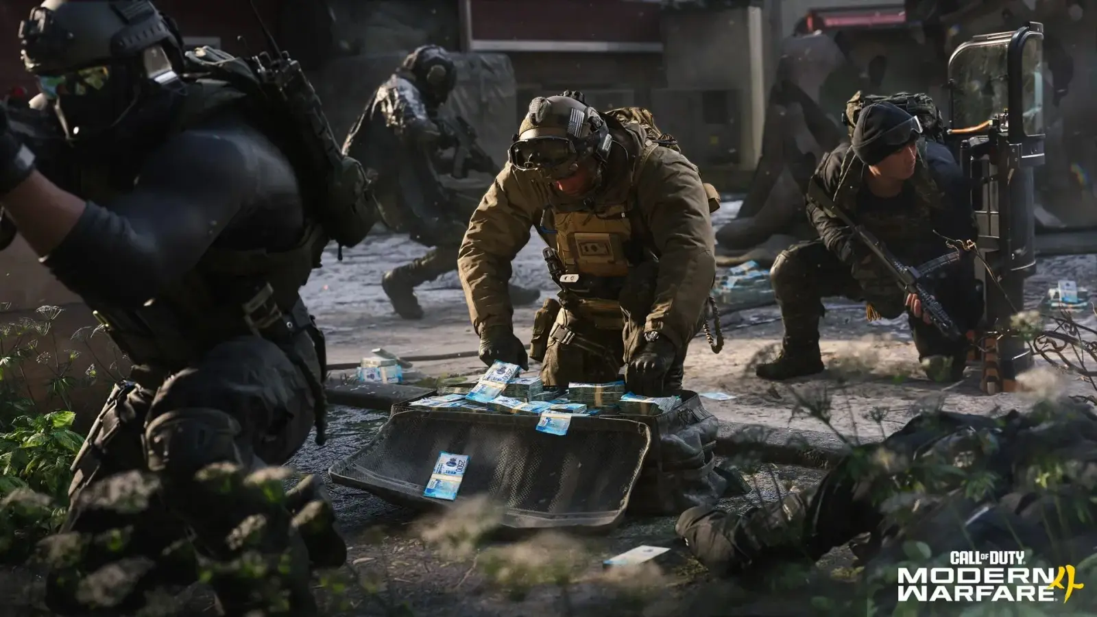 Official Shipment map card for Modern Warfare 4 showing stacked shipping containers and a burnt out car