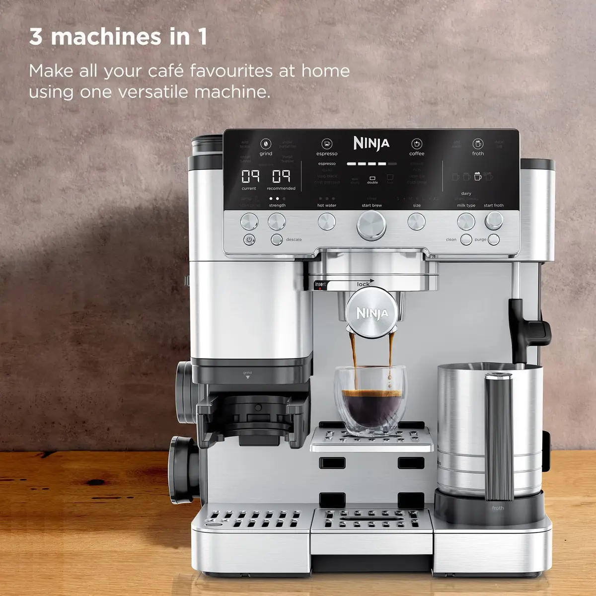 Ground coffee in the dosing cup of the built-in scale