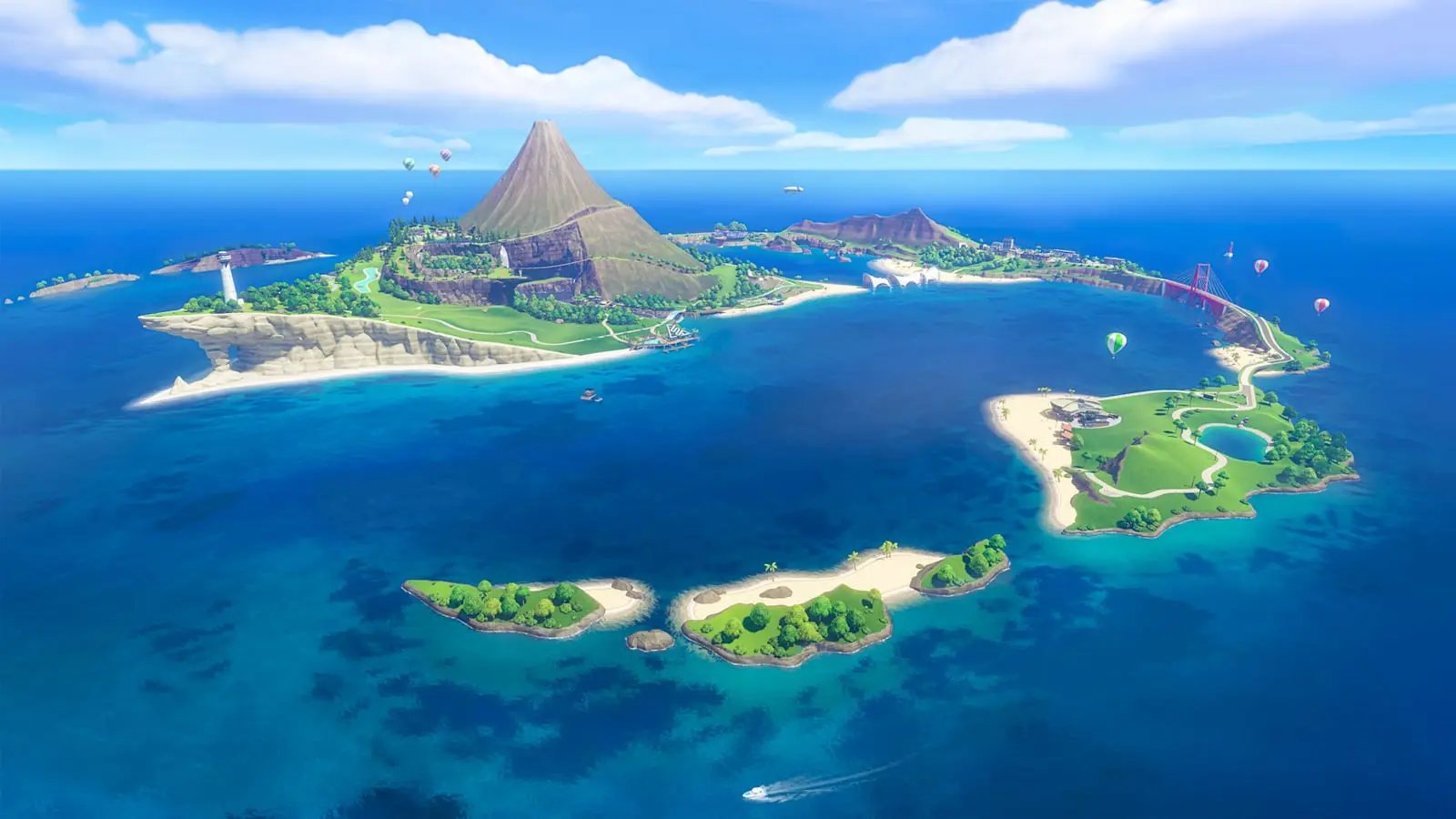 Aerial view of Wuhu Island, the resort setting of Nintendo Switch Sports Resort
