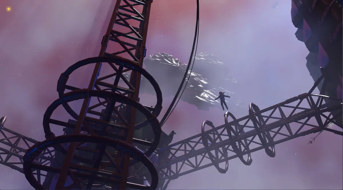 A player space walking while collecting haunting mementos