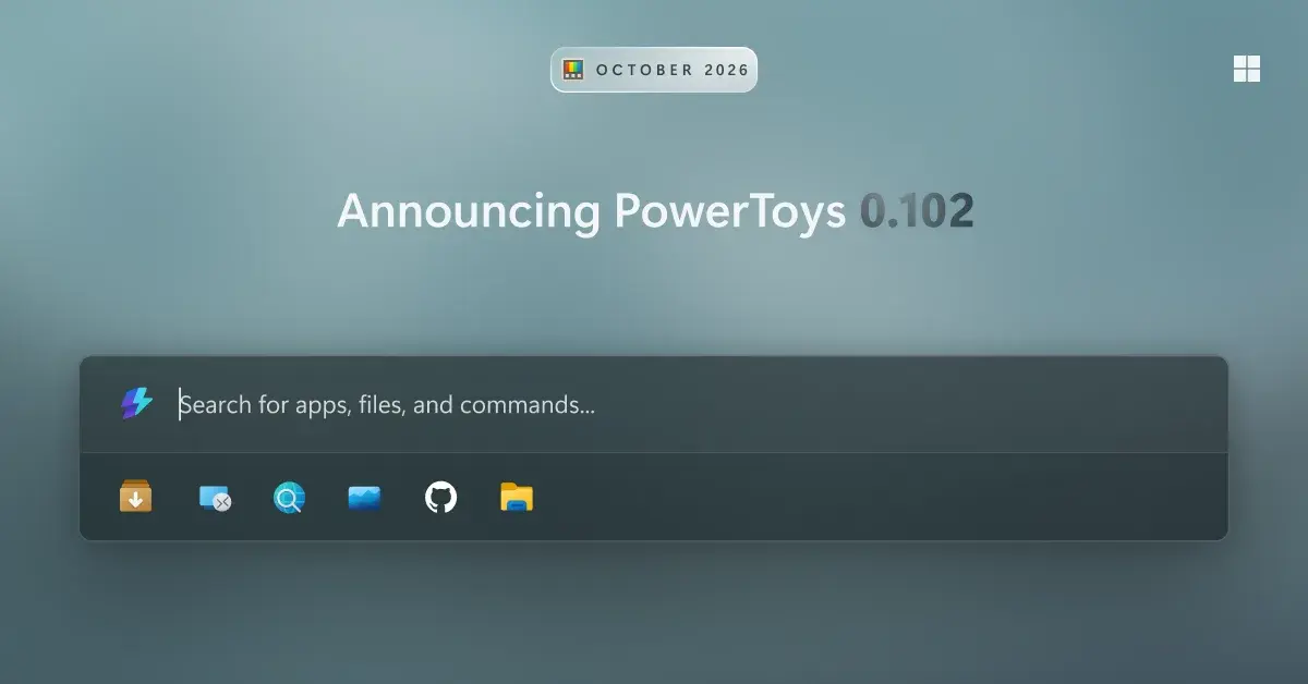 PowerToys 0.102 的 Command Palette 搜索列及已钉选的应用图示