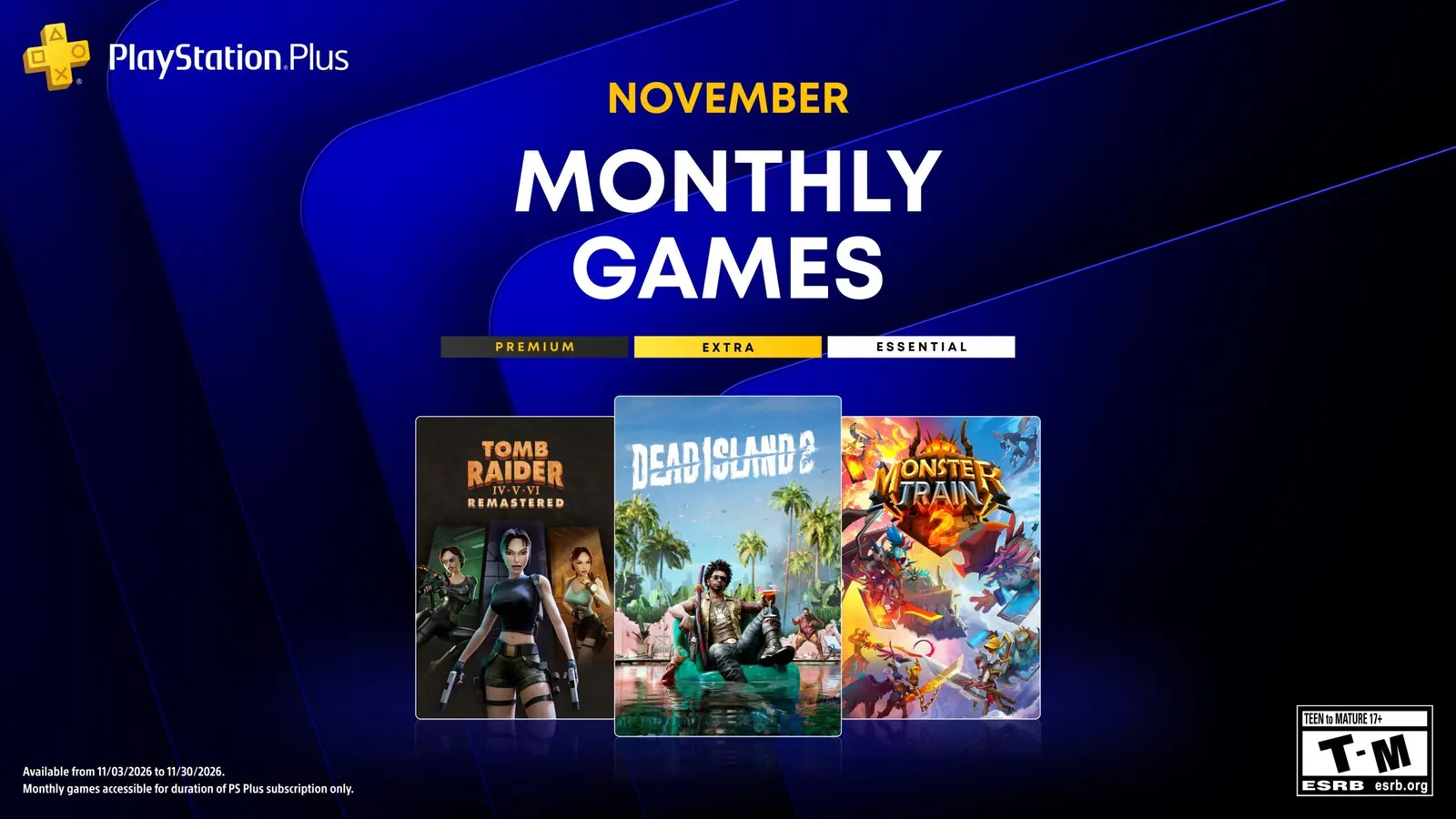 PlayStation Plus Monthly Games for November lineup graphic