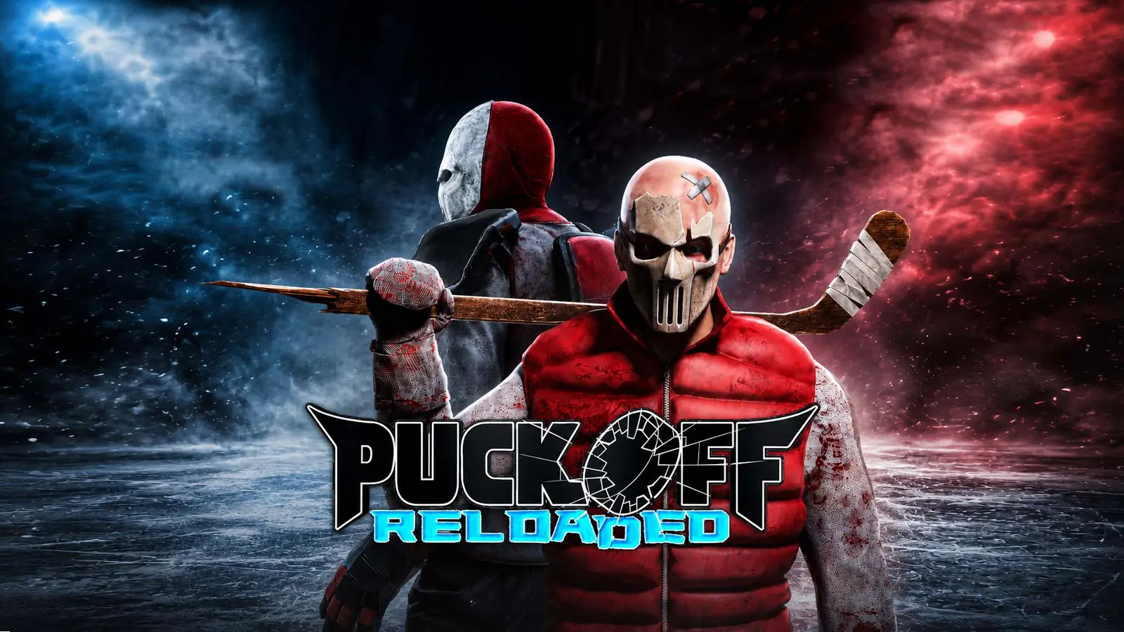 Cầu thủ khúc côn cầu đeo mặt nạ vác gậy trên ảnh nghệ thuật của Puckoff: Reloaded