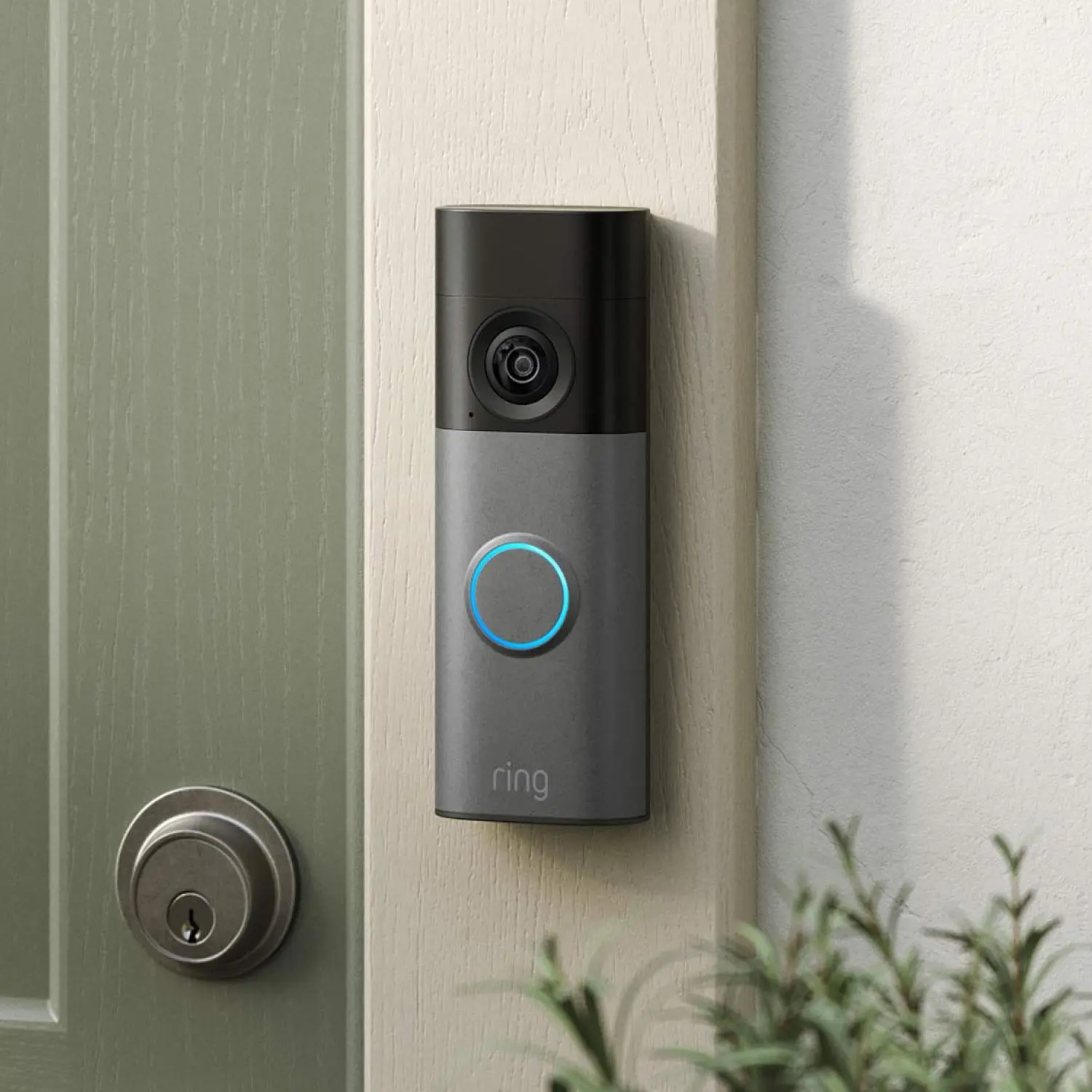 Ring Battery Doorbell 2K video doorbell being mounted on a front door