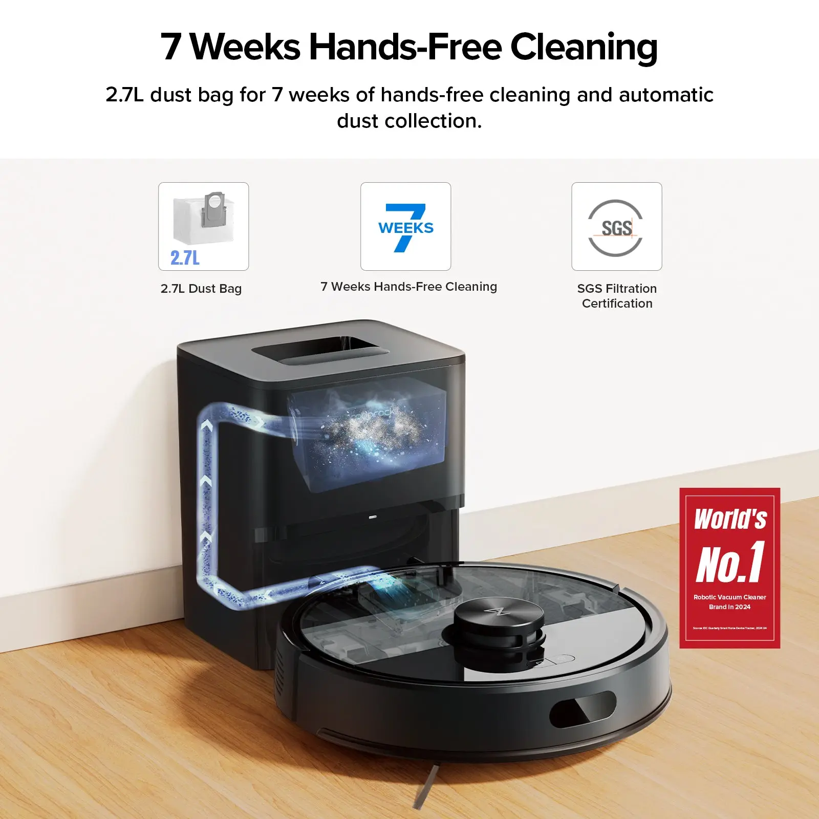 Roborock Q7 M5+ robot vacuum on its auto-empty dock