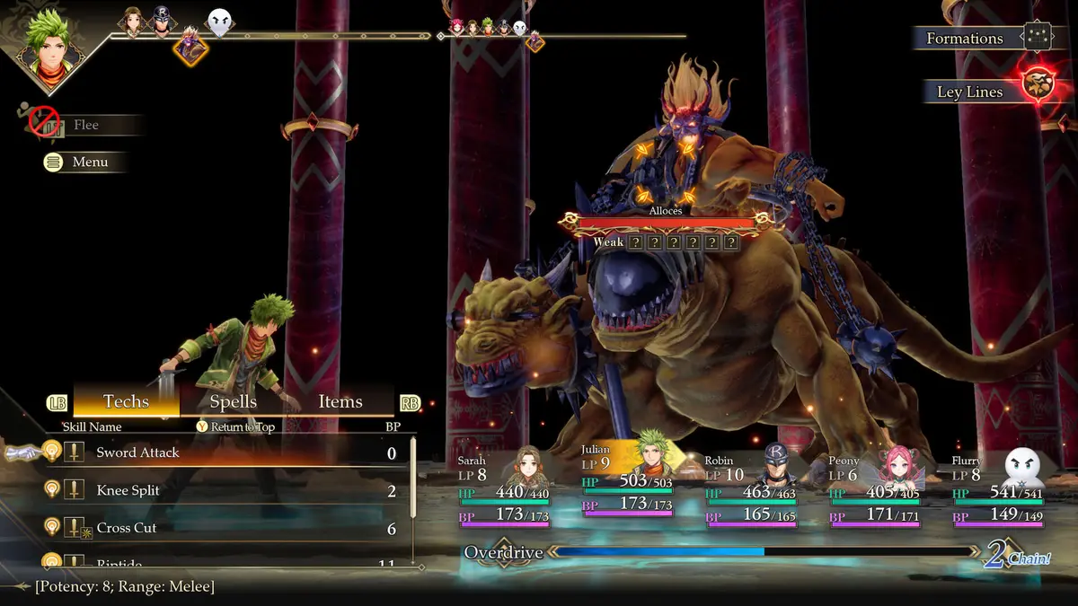 A party fighting a monster in a field battle