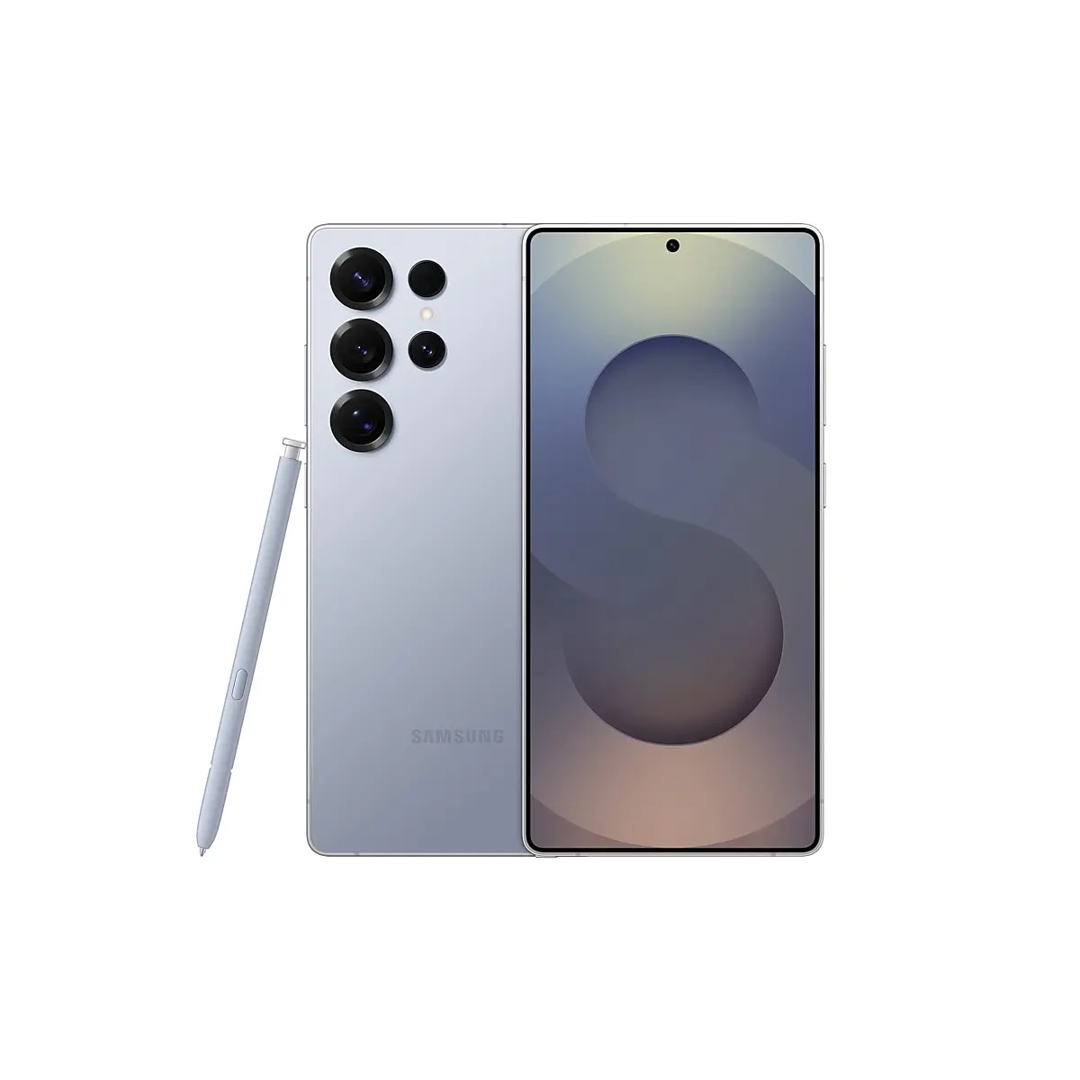 Samsung Galaxy S25 Ultra shown from the back and front with its S Pen
