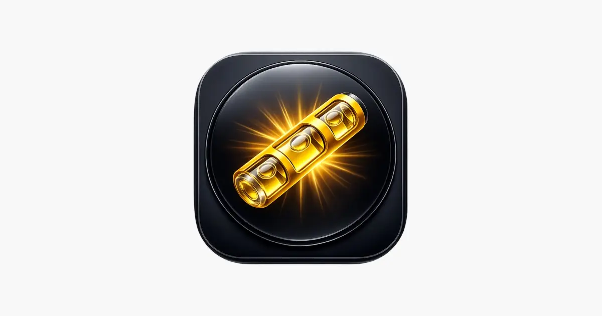 Smart Bubble Level app icon showing a glowing golden bubble level on a dark tile