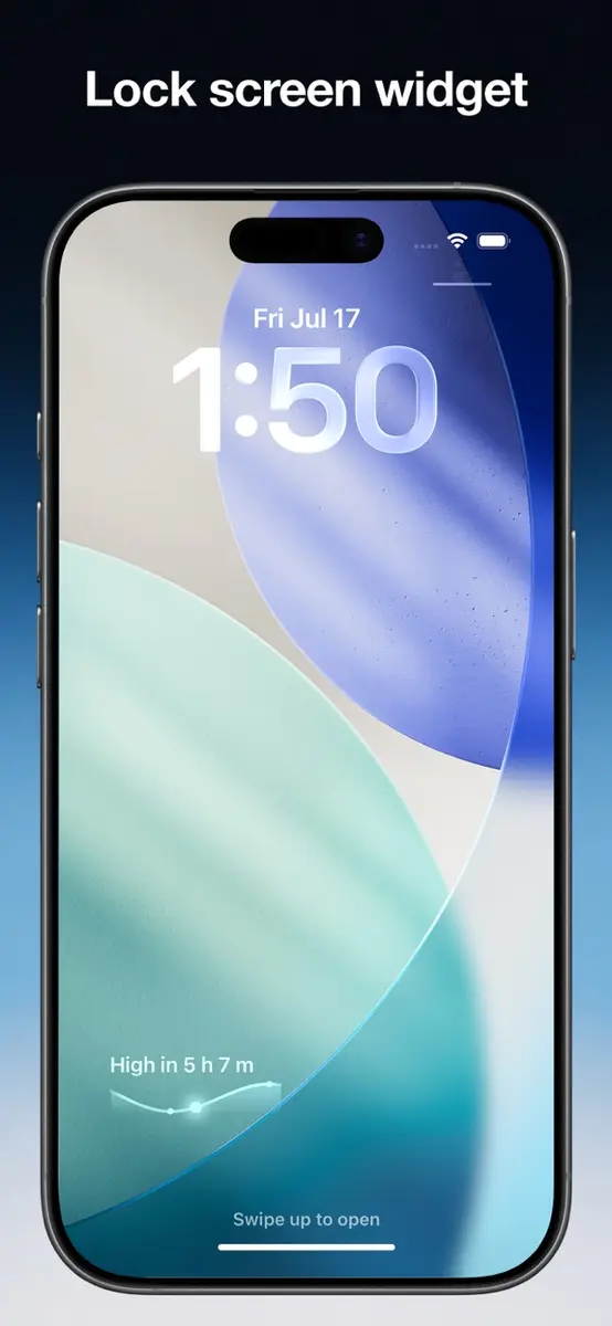 Tidal Arc lock screen widget showing time until the next high tide