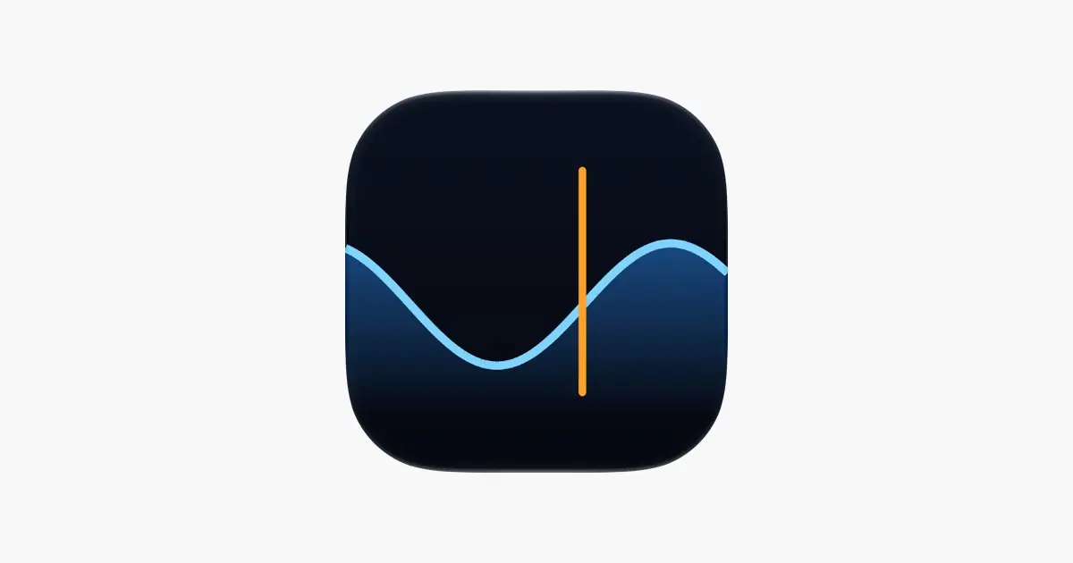 Tidal Arc app icon, a blue tide curve with an orange marker on a dark background