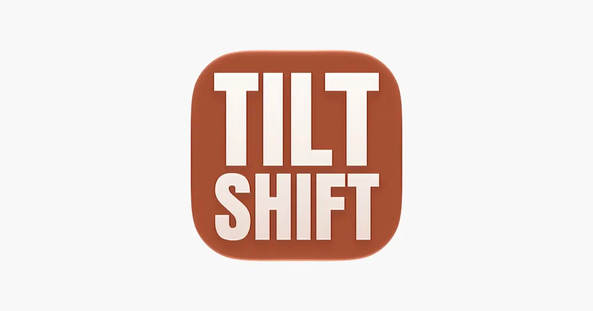 Tilt-Shift app icon with white block letters on a rust red square