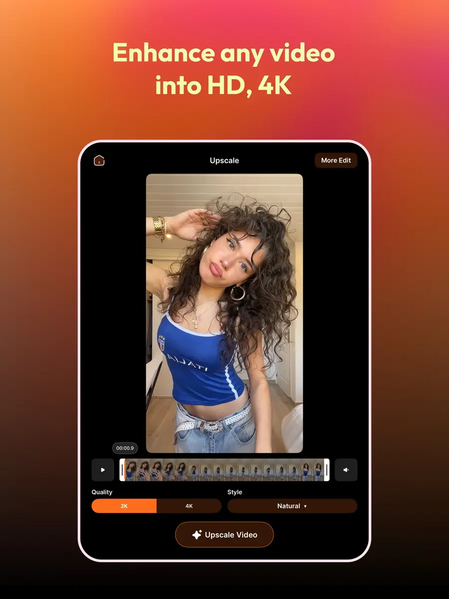 TrackCut upscale screen for improving a portrait video to HD or 4K